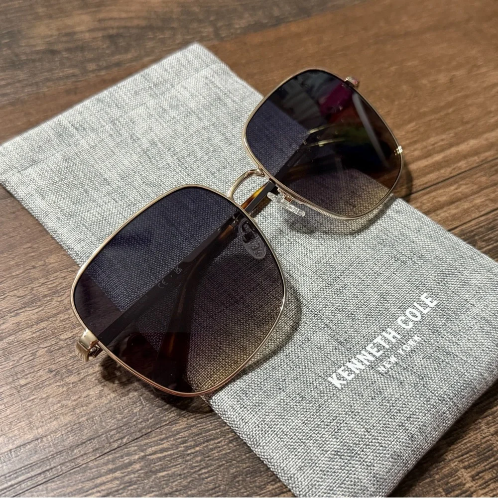 Kenneth Cole New York Geometric Butterfly Sunglasses NWT Gold Gradient Lens OS